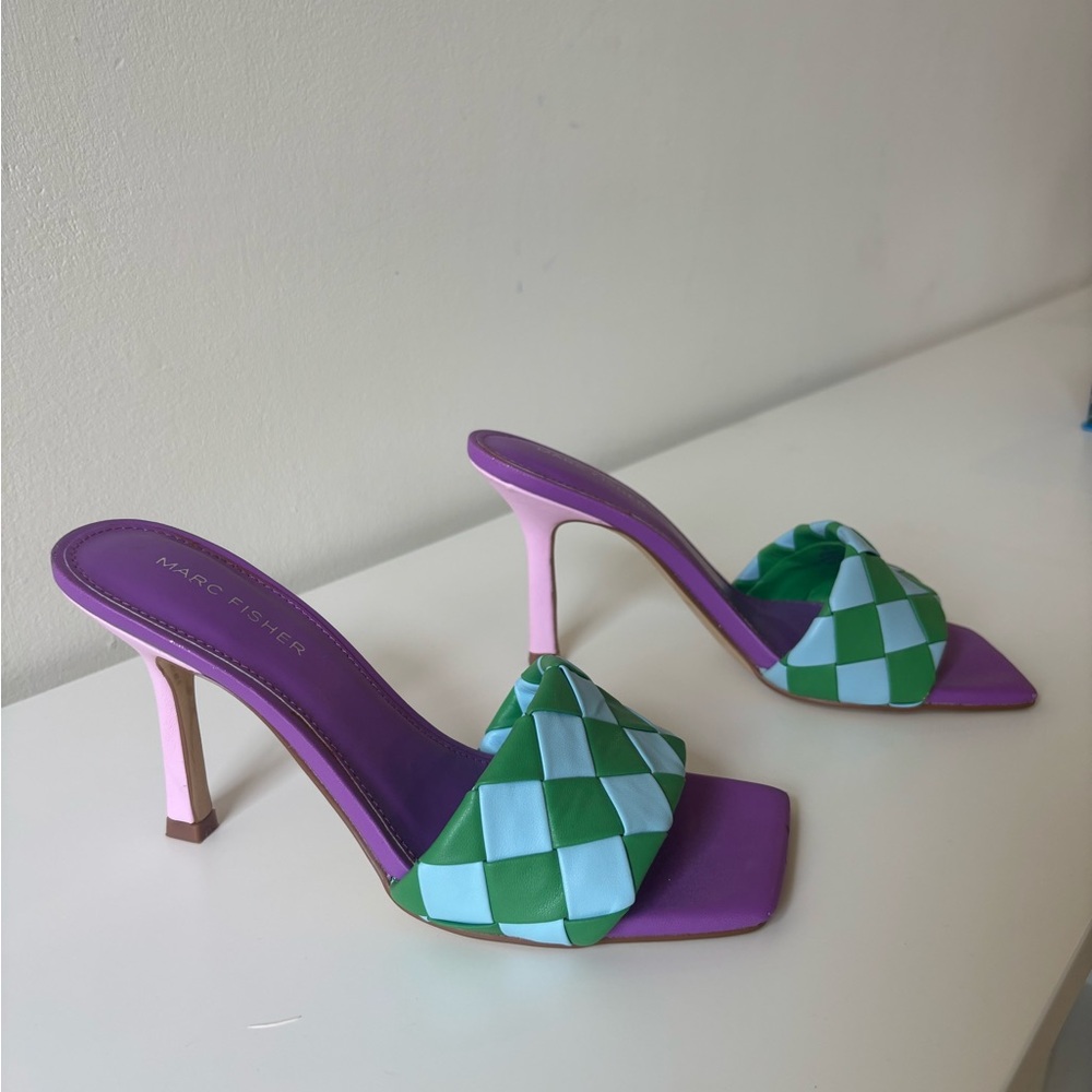 Marc Fisher Purple and Green Checkered Heels - Picture 3 of 4